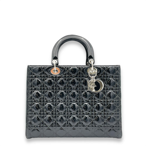 Lady Dior Large Top handle bag in Patent leather, Silver Hardware