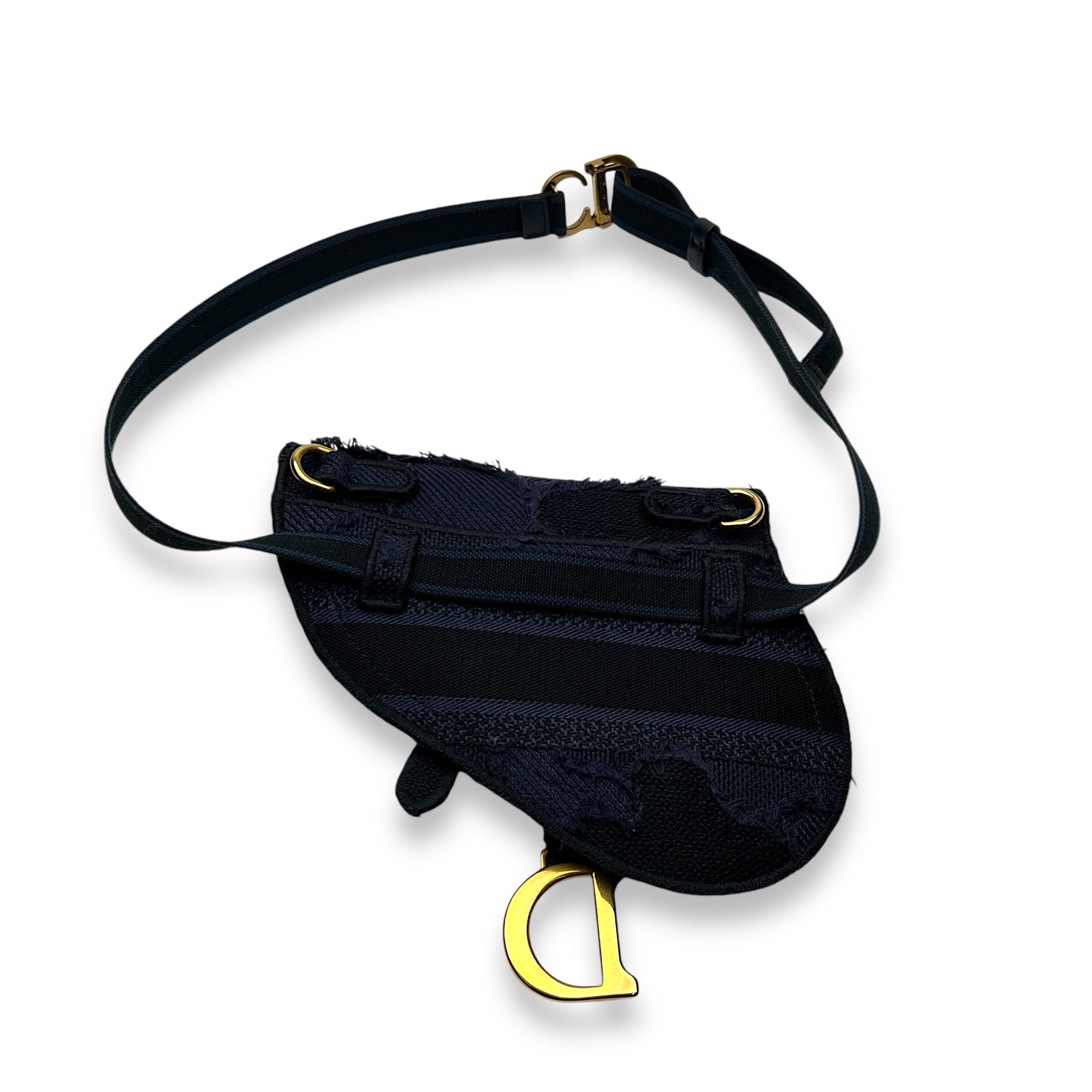 Saddle  Navy Belt Bag in Jacquard, Gold hardware