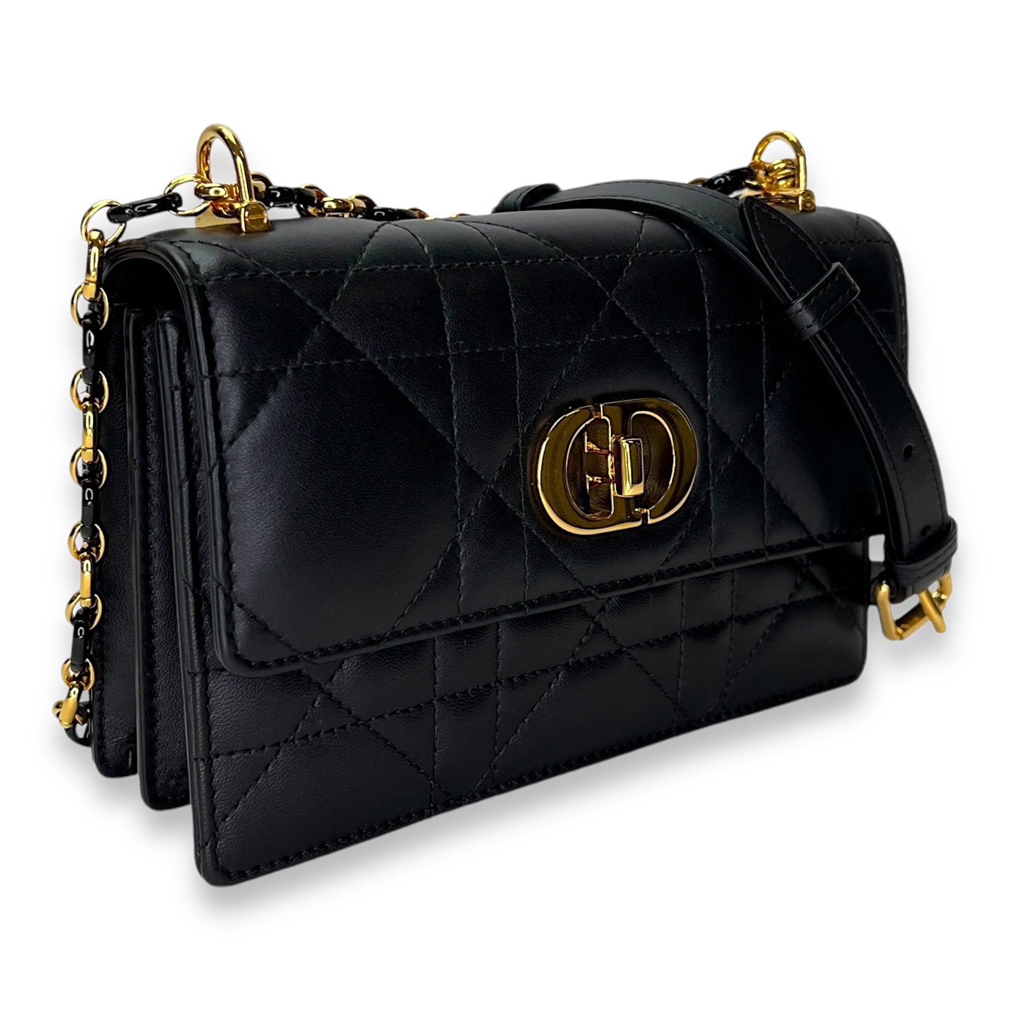 Miss Caro Black Crossbody Bag in Calfskin, Gold hardware