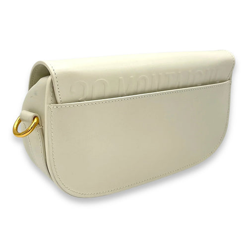 Bobby East West White Crossbody Bag in Calfskin, Gold hardware