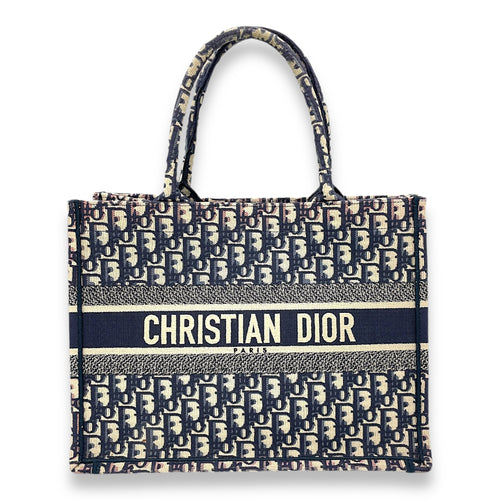 Book Tote Medium Navy Top handle Bag in Jacquard