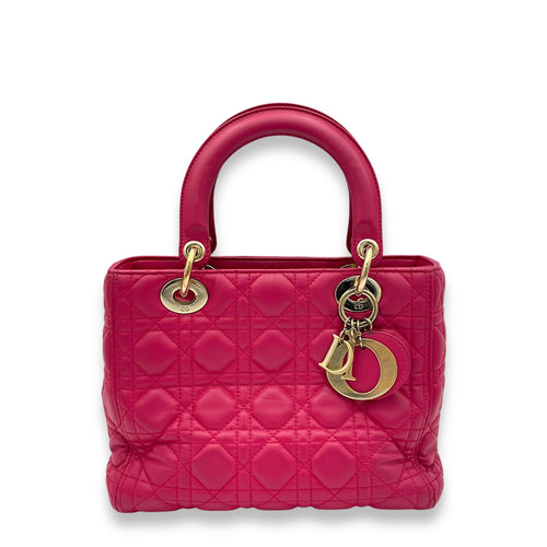 Lady Dior Medium Top handle bag in Lambskin, Gold Hardware