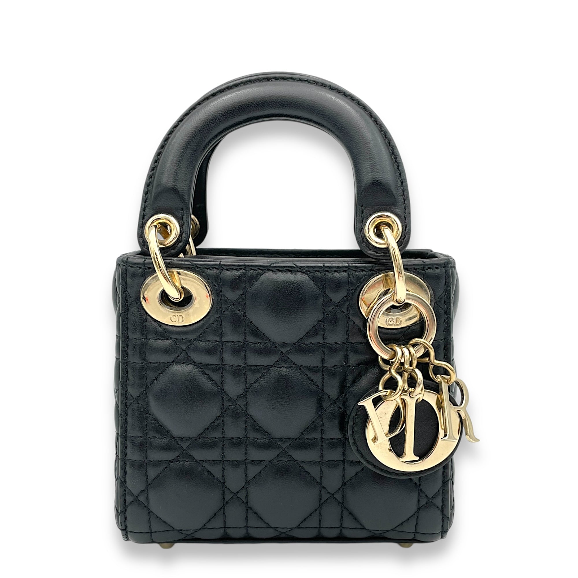 Lady Dior Micro Top handle bag in Lambskin, Gold Hardware