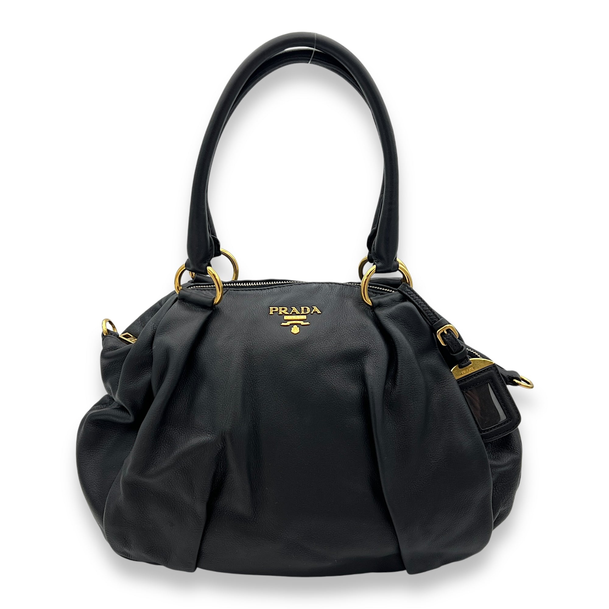 Logo Top Handle Bag Black in Calfskin, Gold hardware