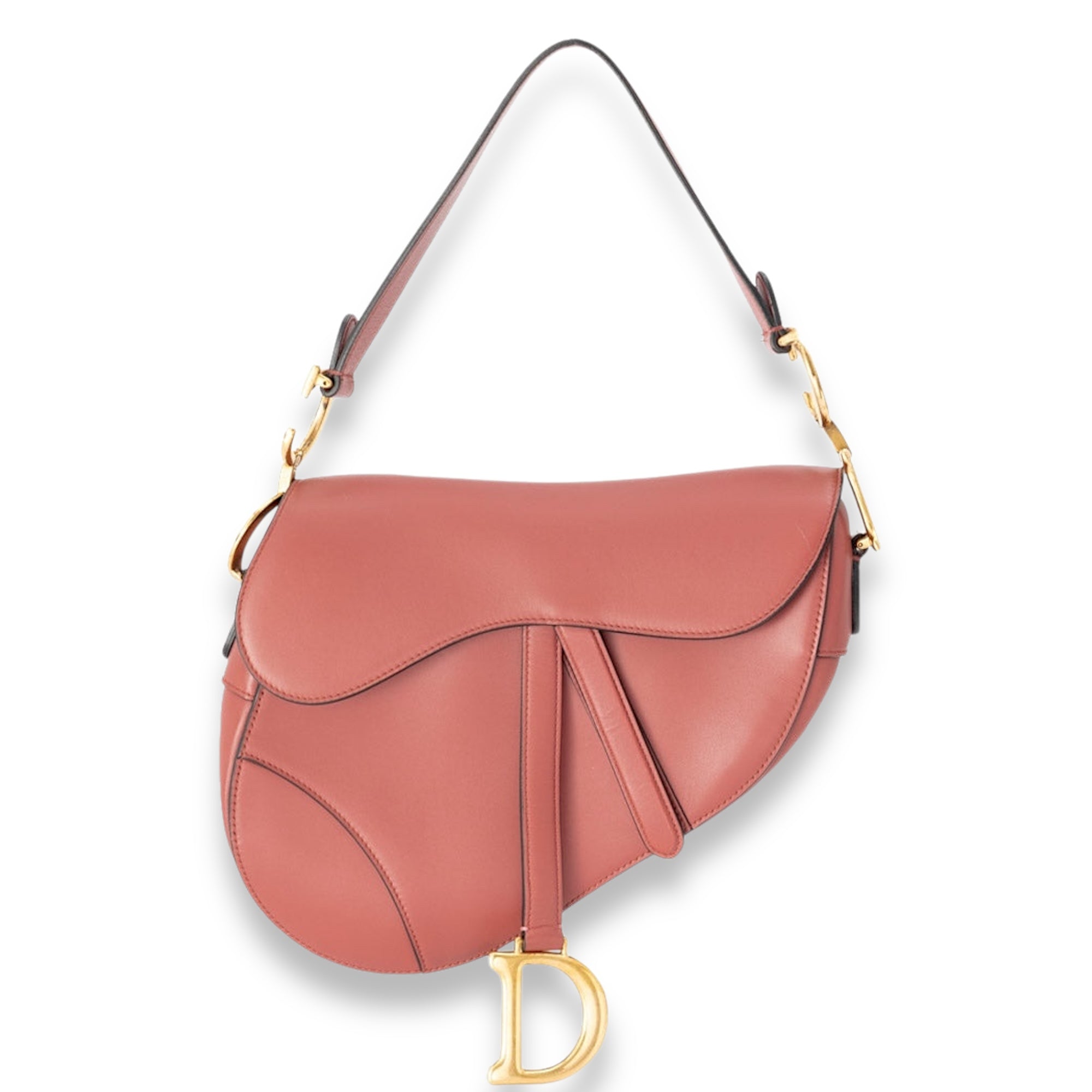 Saddle Medium Pink Shoulder Bag in Calfskin, Gold hardware