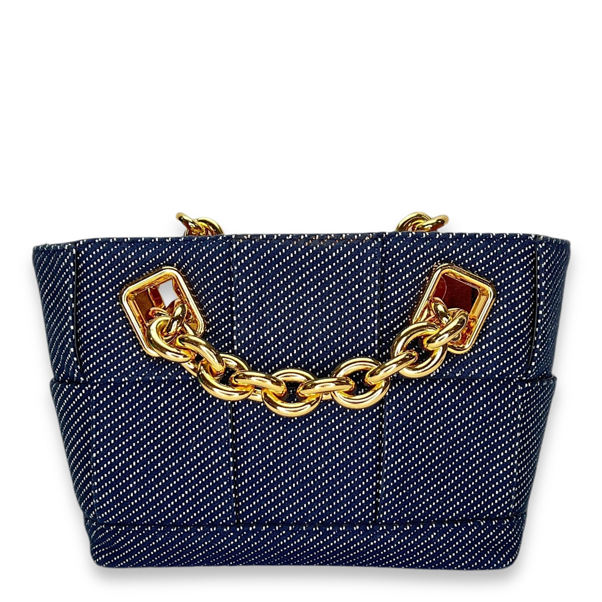 Arco Chain Blue Shoulder Bag in Denim, Gold hardware