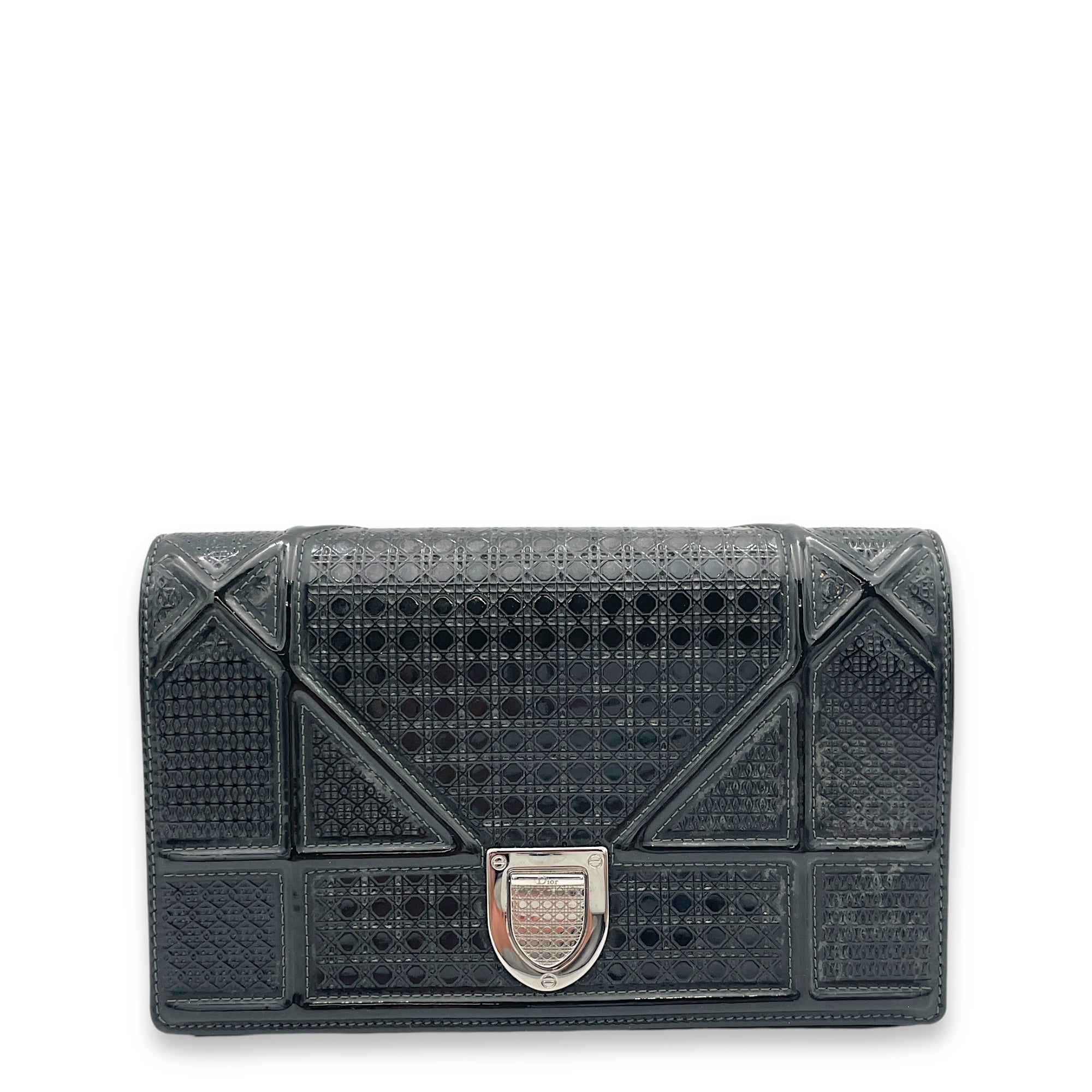 Diorama Black Wallet On Chain in Patent Leather, Silver hardware