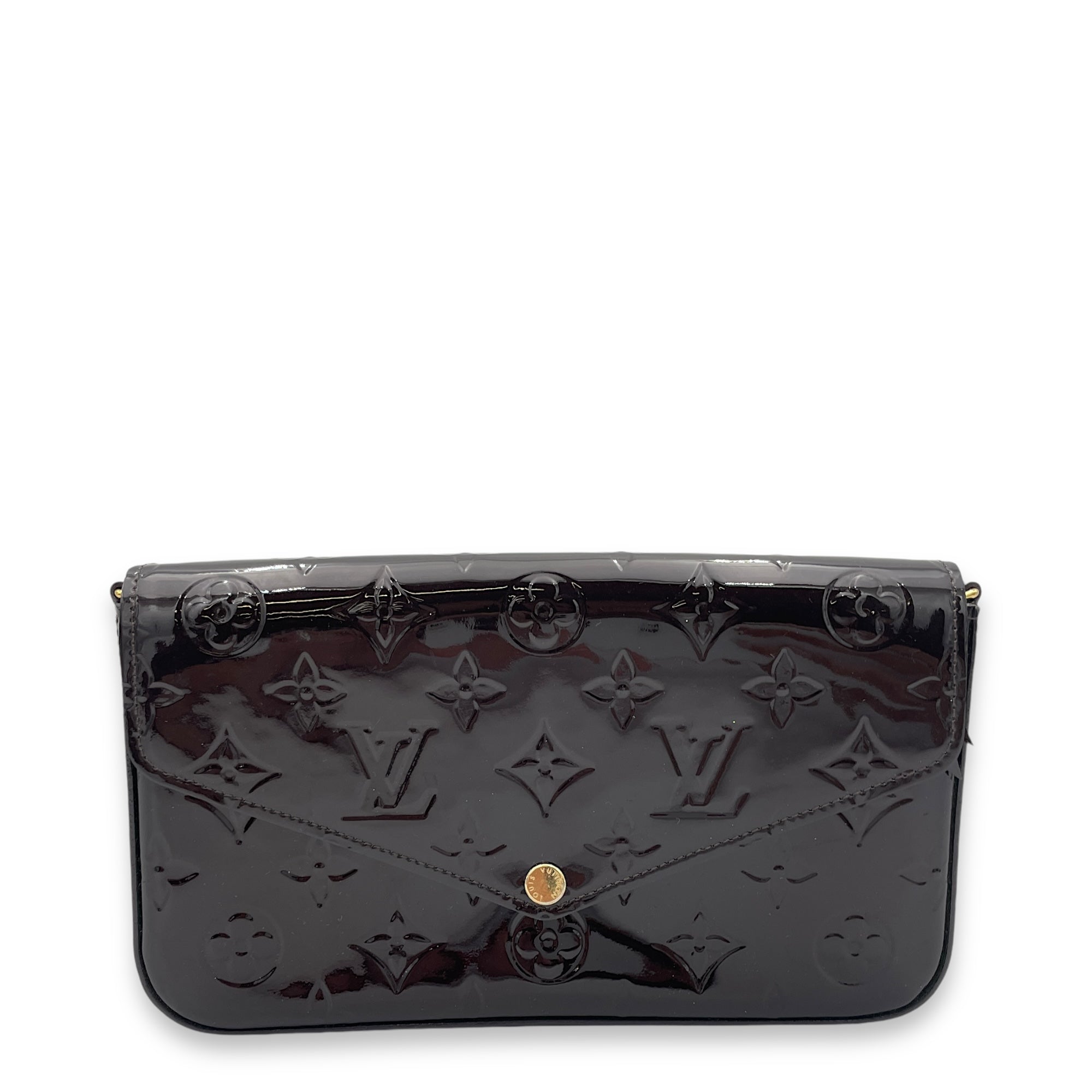 Felicie Red Wallet On Chain in Monogram Vernis Leather, Gold hardware