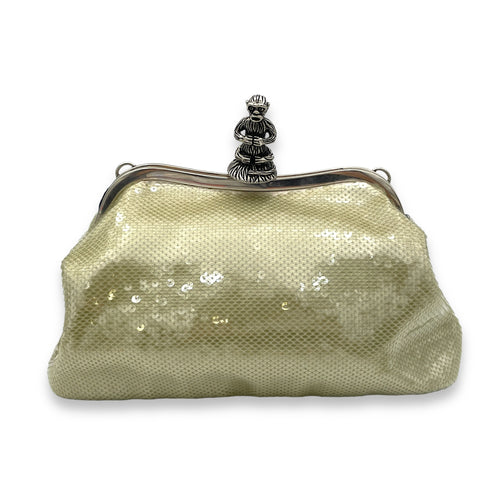 Monkey Closure  Clutch in Sequins, Silver Hardware