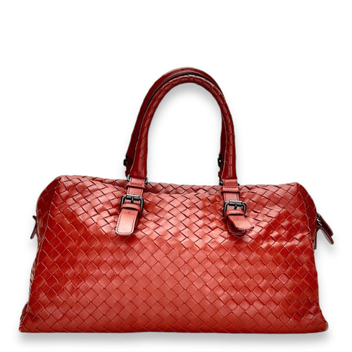 Boston Top handle bag in Intrecciato leather, Ruthenium Hardware