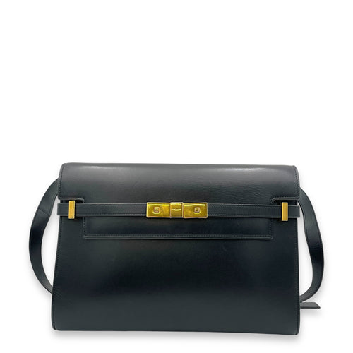 Manhattan Shoulder Bag Black in Calfskin, Gold hardware