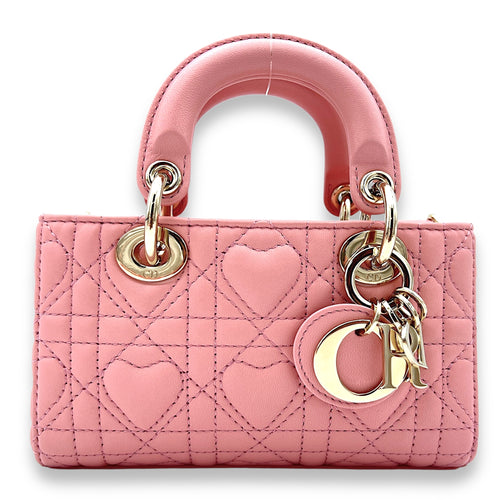 Lady D-Joy Micro Pink Top Handle Bag in Lambskin, Light Gold hardware