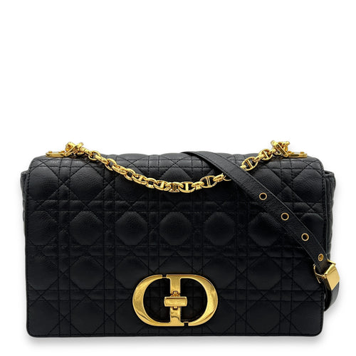 Caro Shoulder Bag Large Black in Calfskin , Gold Hardware