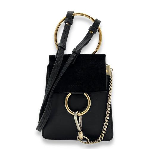 Faye Small Black Crossbody Bag in Calfskin, Gold hardware