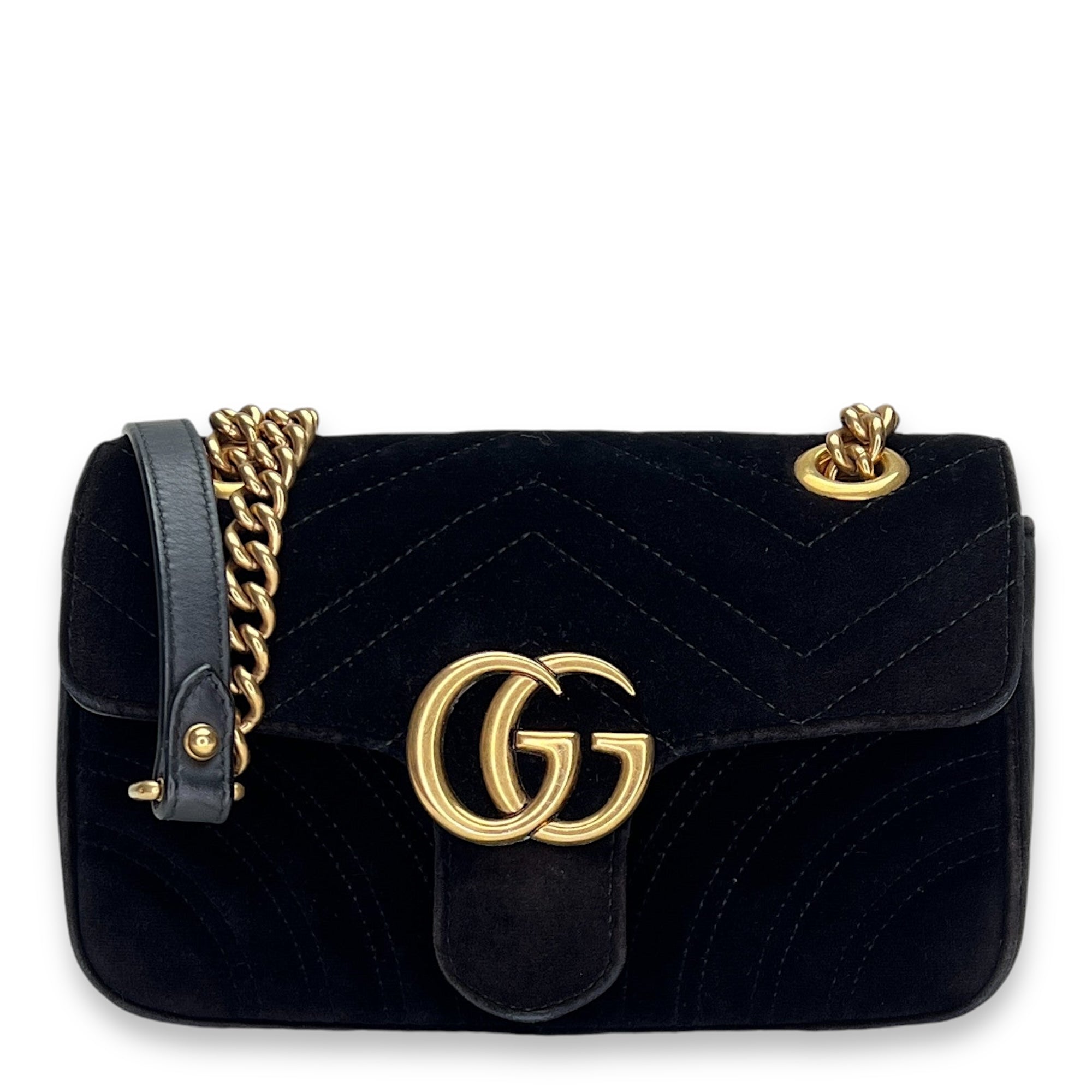 GG Marmont Small Shoulder bag in Velvet, Gold Hardware