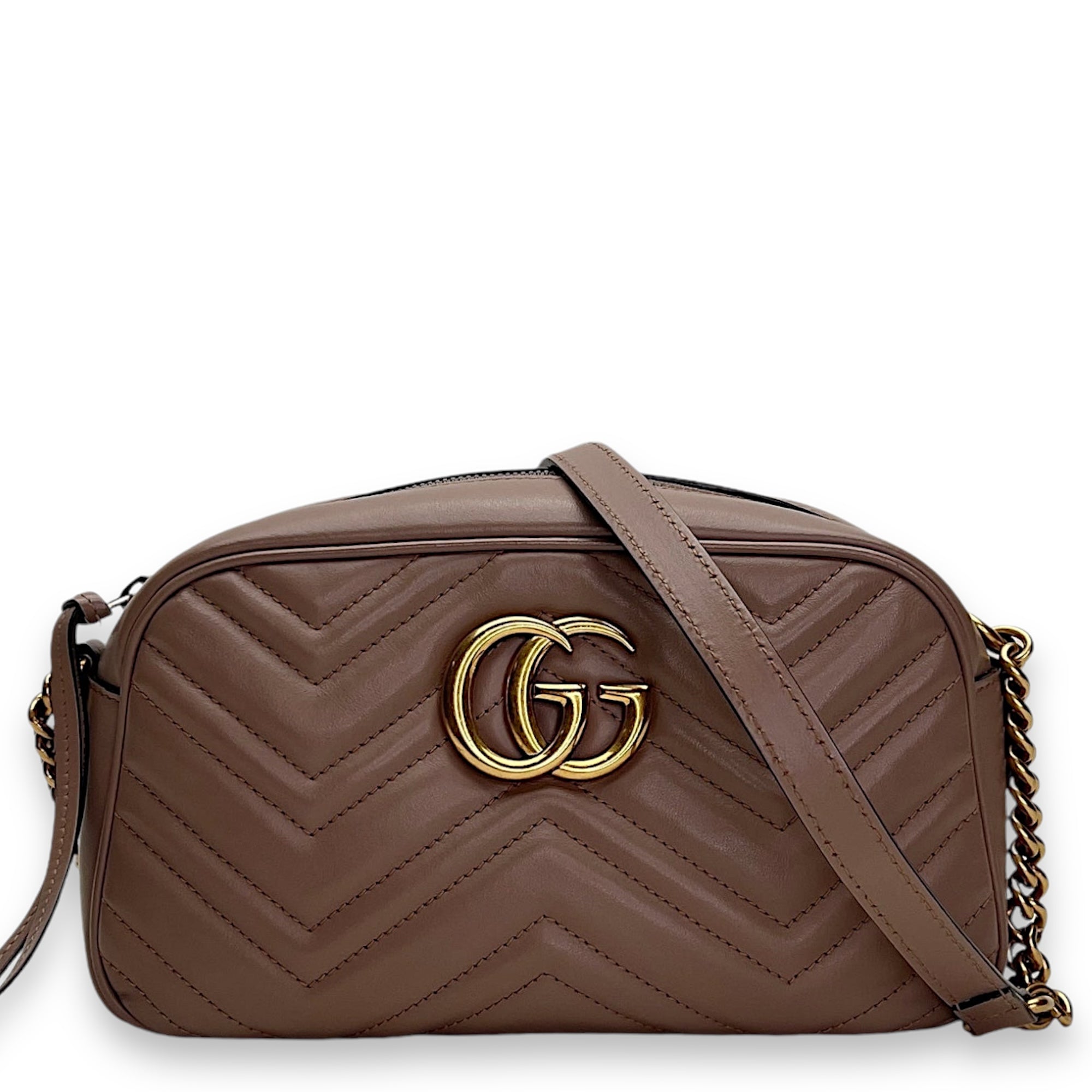 GG Marmont Small Crossbody bag in Calfskin, Gold Hardware