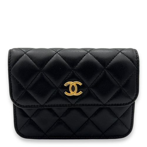 Pearl Crush Wallet On Chain Black in Lambskin, Gold hardware