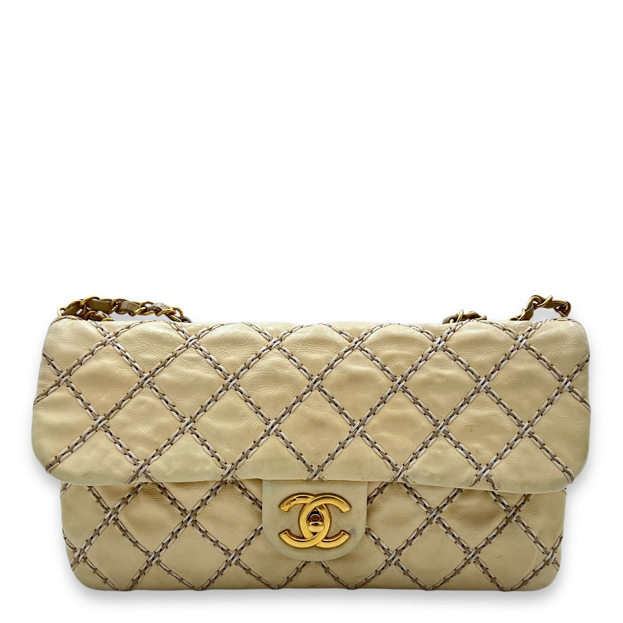 Wild Stitch Shoulder Bag White in Calfskin, Gold hardware