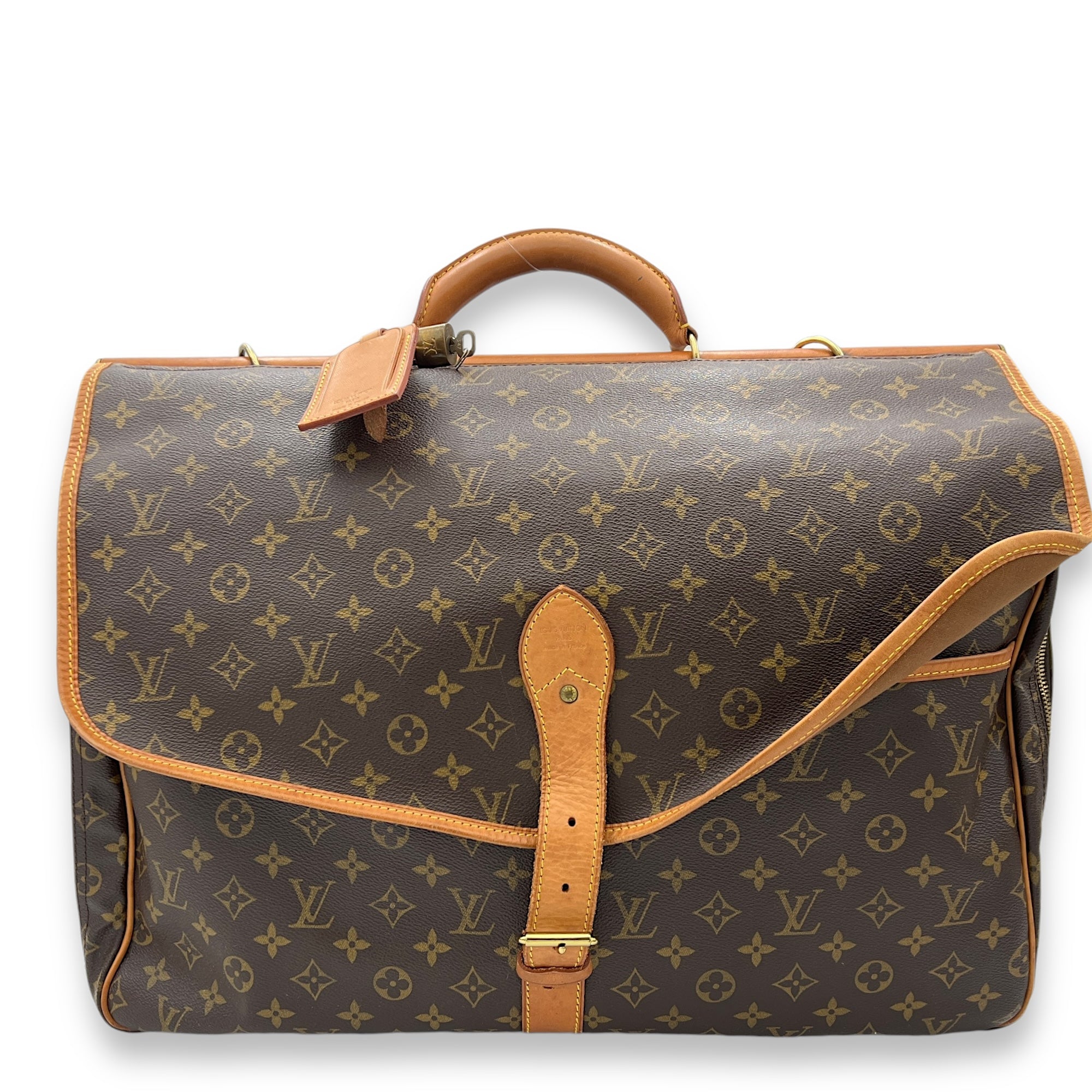 Sac Chasse Hunting Brown Top Handle Bag in Monogram Coated Canvas, Gold hardware