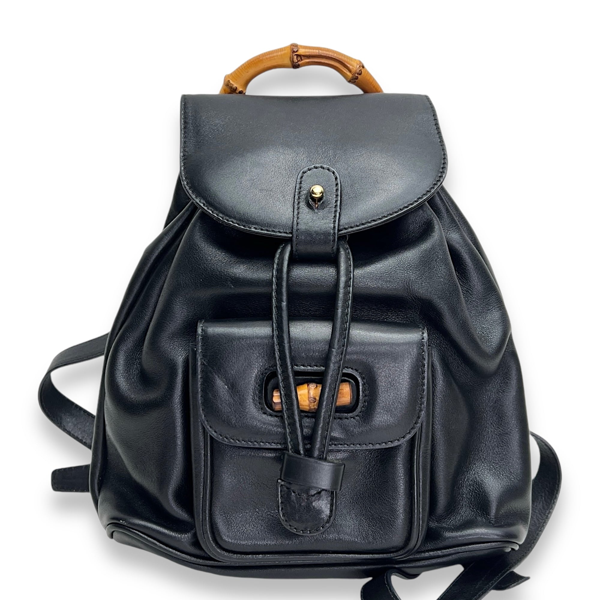 Bamboo Mini Backpack in Calfskin, Gold Hardware