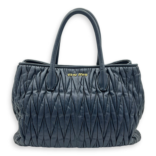 Matelassé Top Handle Bag Blue in Lambskin, Gold hardware