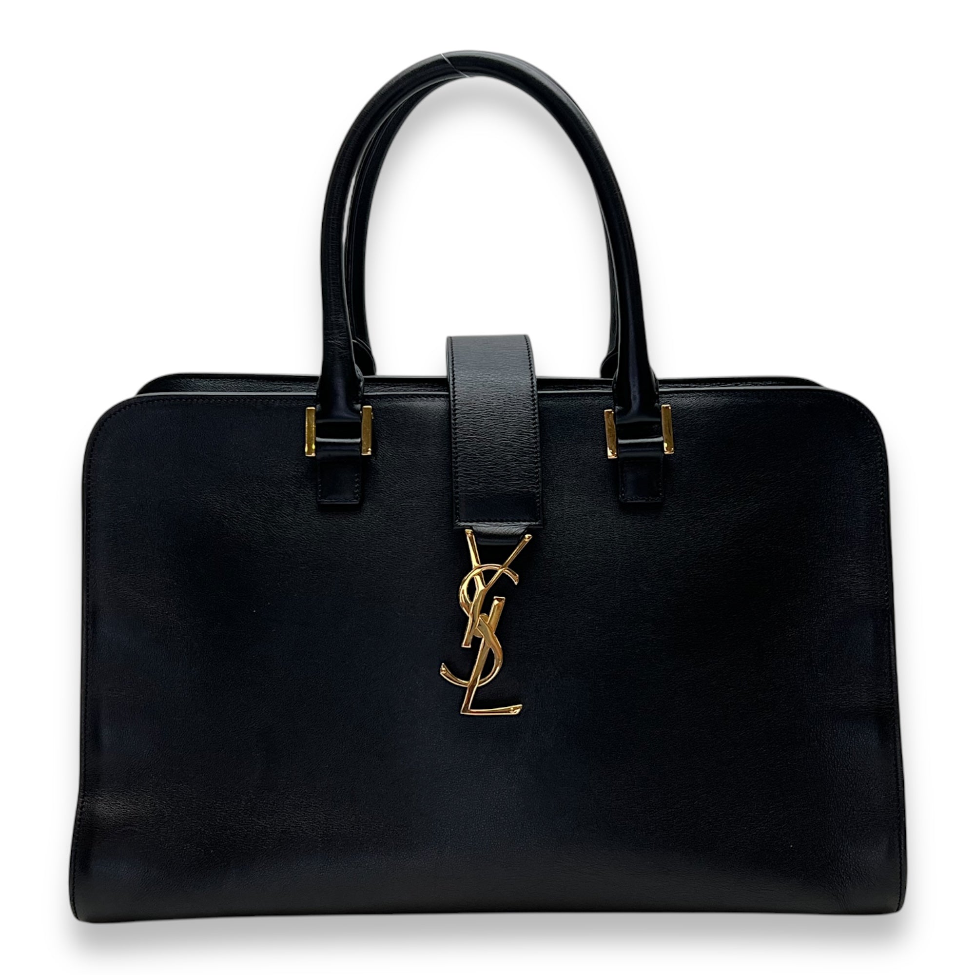 Monogram Cabas Large Black Top Handle Bag in Calfskin, Gold hardware