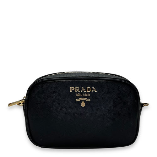 Camera Black Crossbody Bag in Saffiano Leather, Gold hardware