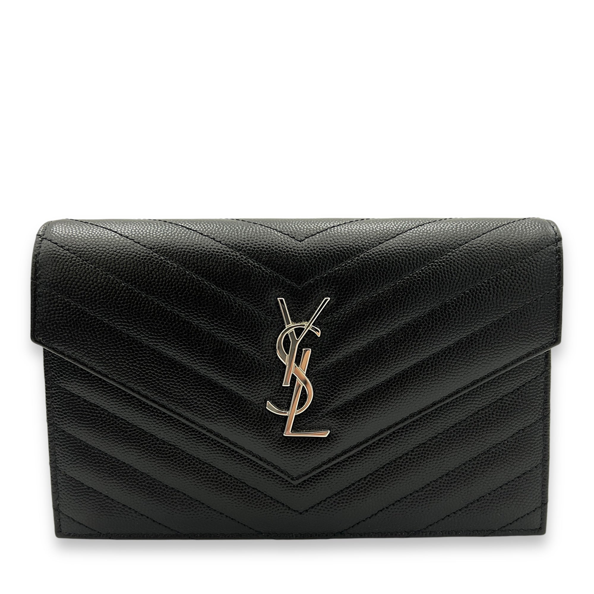 Cassandre Wallet On Chain Black in Calfskin, Silver hardware