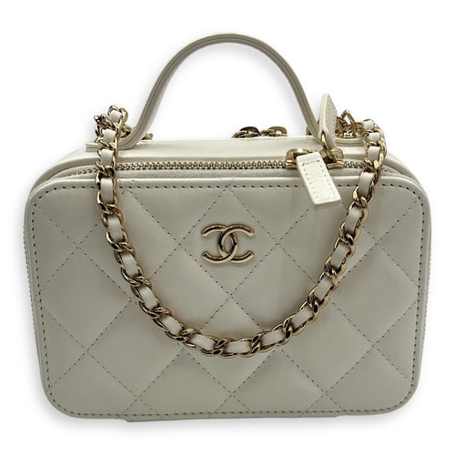 Vanity Top Handle Bag White in Calfskin, Gold hardware