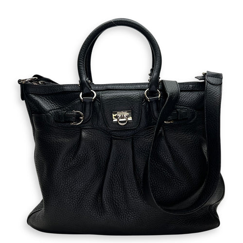 Marisa Black Top Handle Bag in Calfskin, Silver hardware