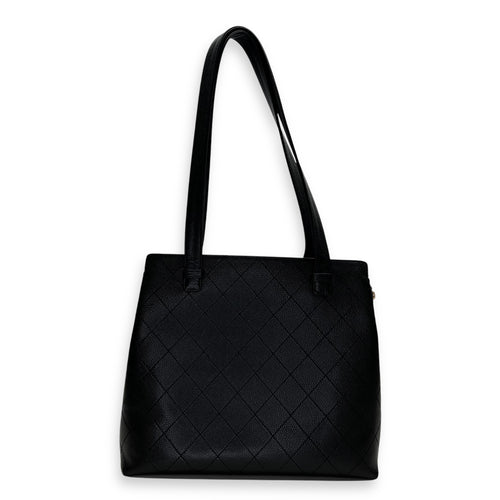 Logo Black Tote Bag in Caviar Leather, Gold hardware