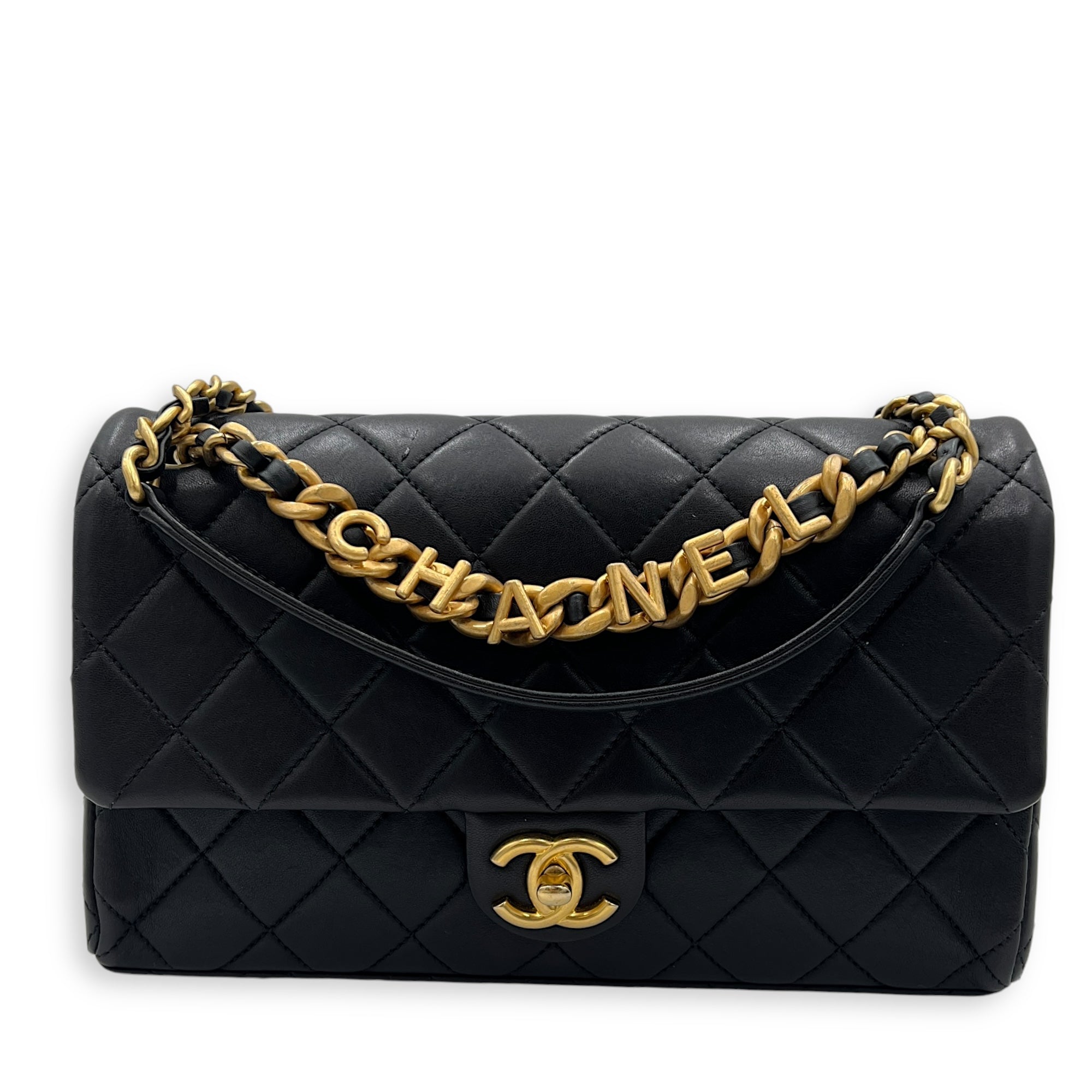 23P Seasonal Quilted Flap Shoulder Bag Black in Calfskin, Gold hardware