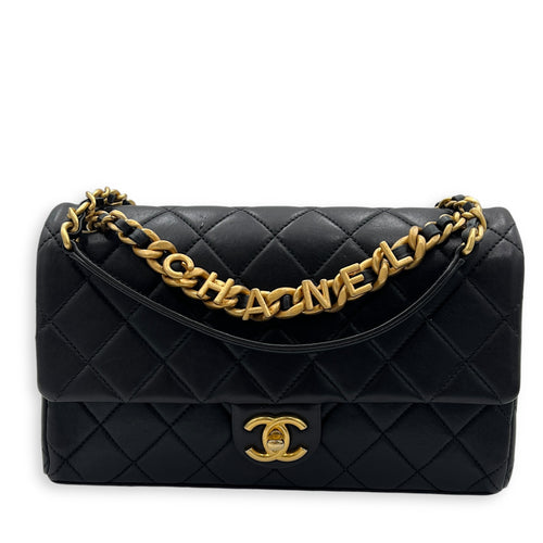 23P Seasonal Quilted Flap Shoulder Bag Black in Calfskin, Gold hardware