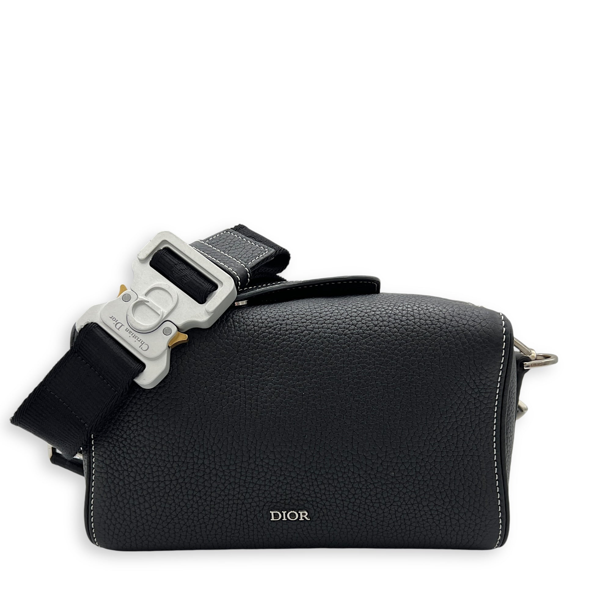 Saddle Crossbody Bag Black in Calfskin, Silver hardware