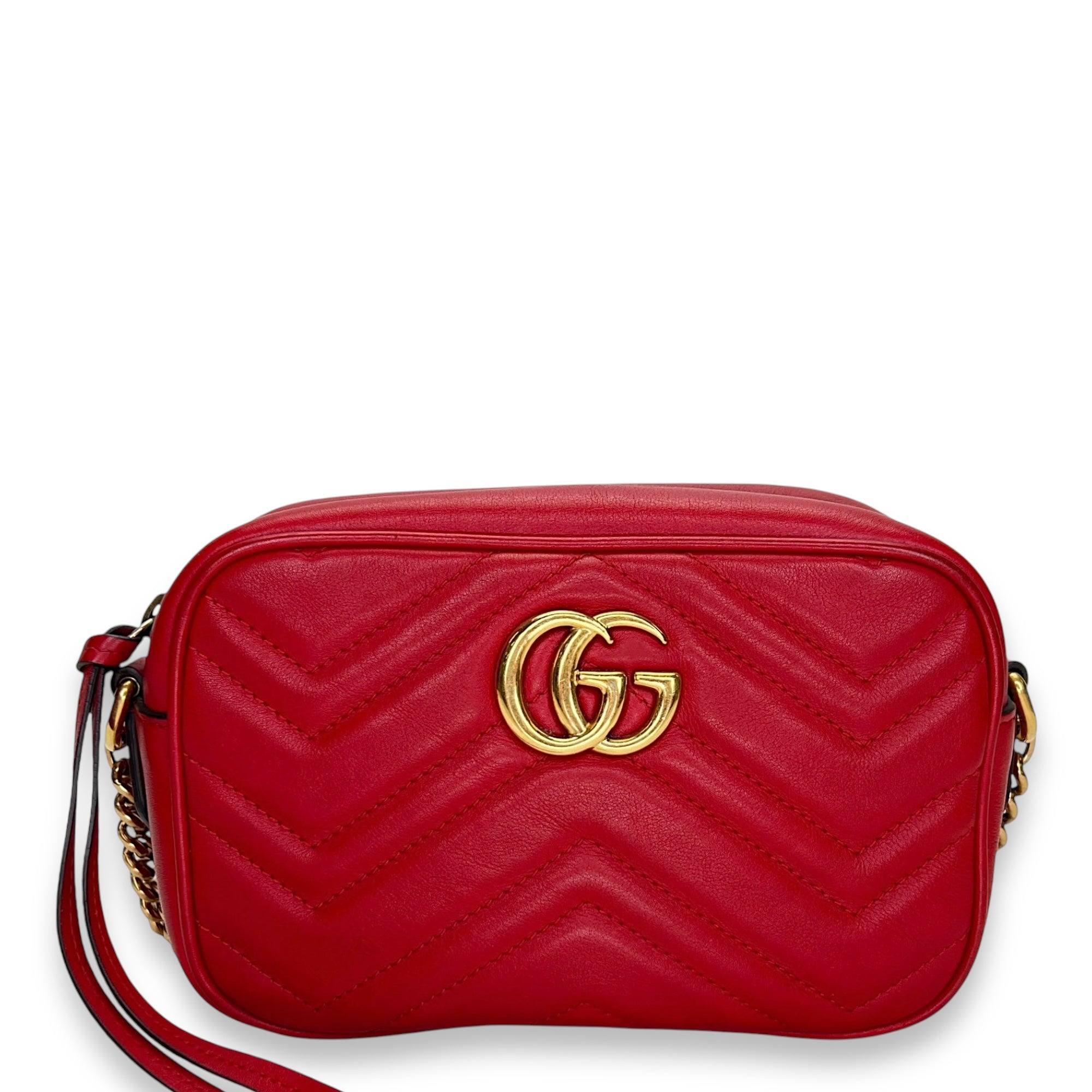 GG Marmont NA Crossbody Bag Red in Calfskin, Gold