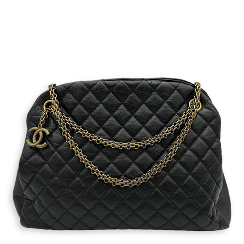 Mademoiselle Shoulder Bag Black in Calfskin, Gold hardware