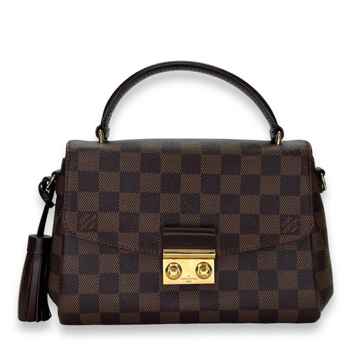 Croisette Damier Ebene Top Handle Bag in Coated Canvas, Gold hardware