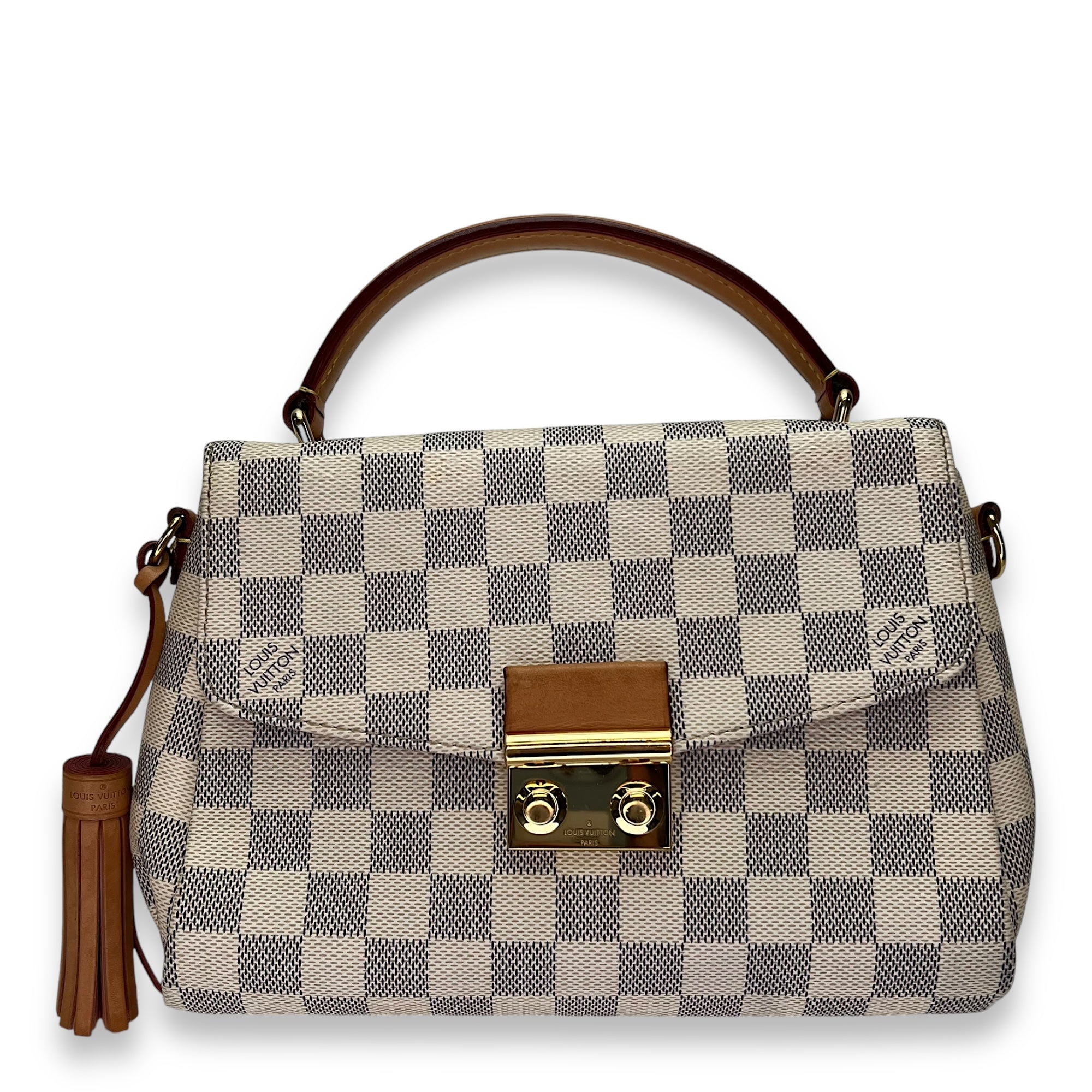 Croisette Damier Azur Top Handle Bag in Coated Canvas, Gold hardware