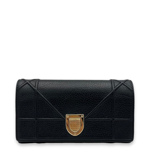 Diorama Black Wallet On Chain in Calfskin, Gold hardware