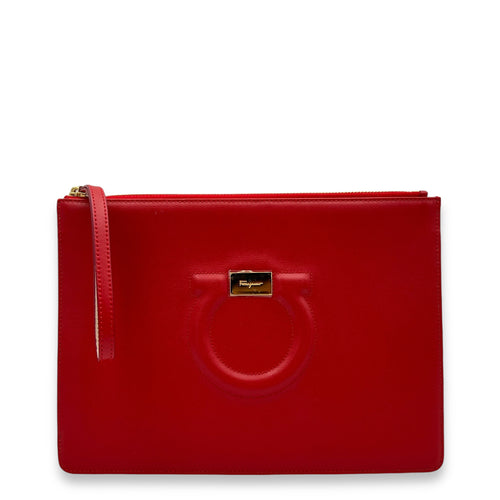 Gancini Pouch Red in Calfskin, Gold hardware