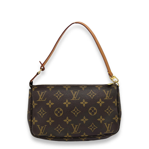 Pochette Accessoires Brown Shoulder Bag in Monogram Coated Canvas, Gold hardware