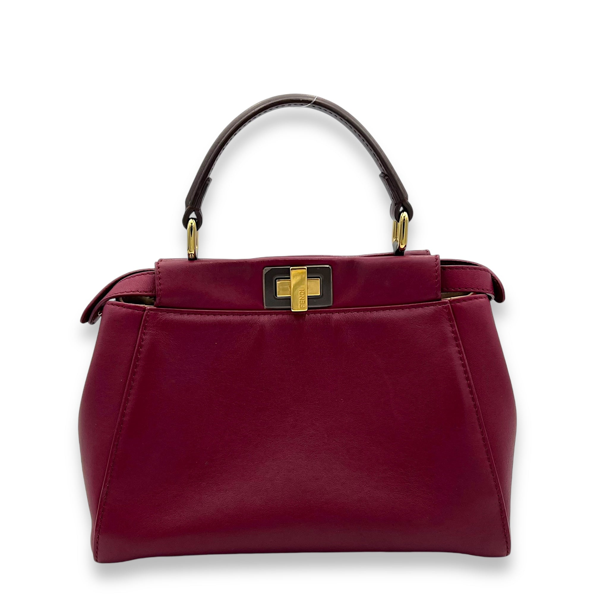 Peekaboo Mini Red Top Handle Bag in Calfskin, Gold hardware