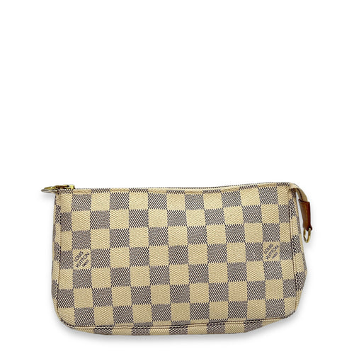 Pochette Accessoires Damier Azur Shoulder Bag in Coated Canvas, Gold hardware