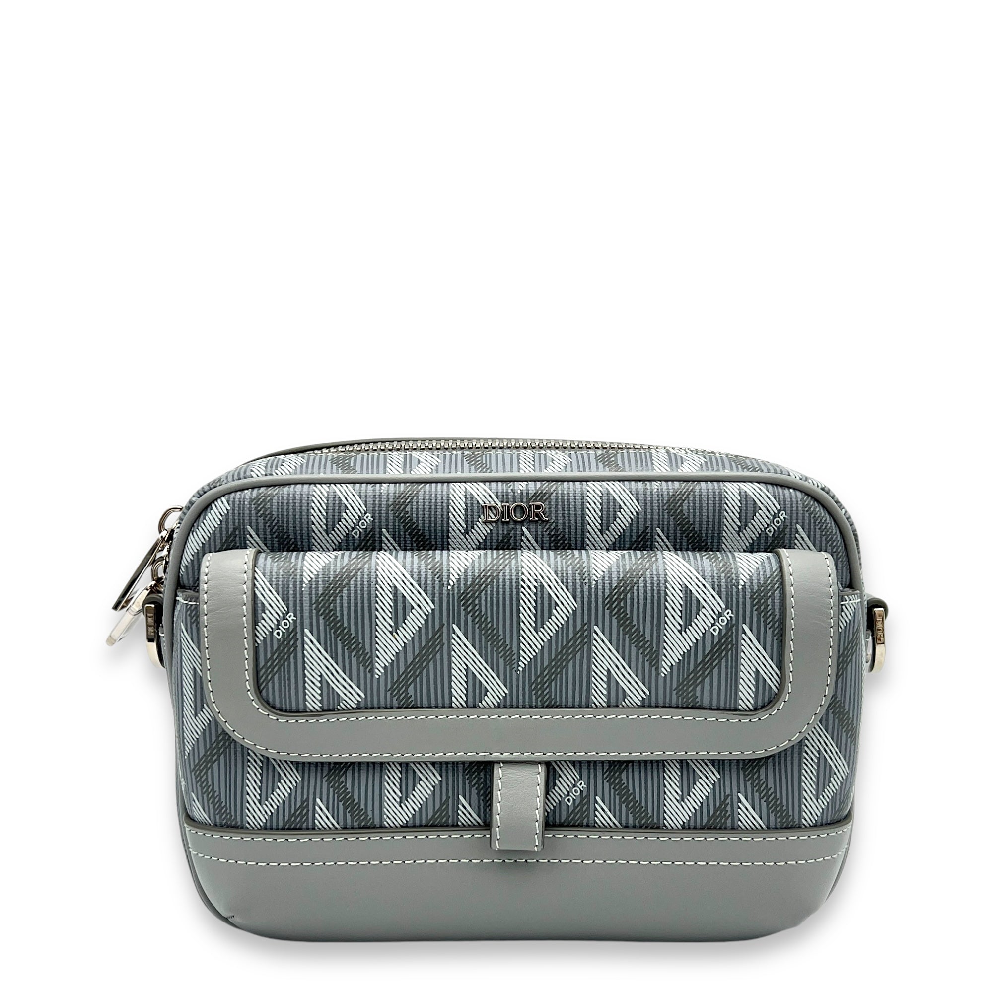 Hit The Road Grey Crossbody Bag in Coated Canvas, Silver hardware