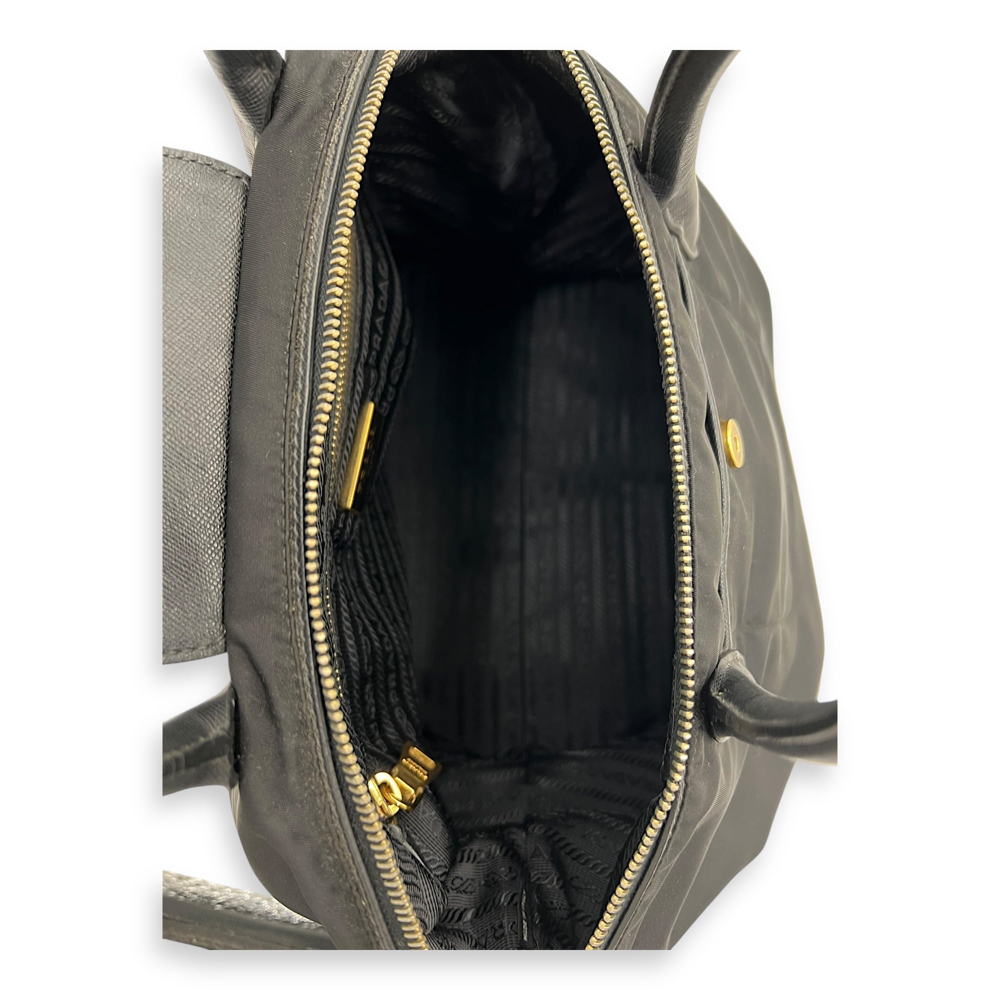 Logo Top Handle Bag Black in Nylon, Gold hardware