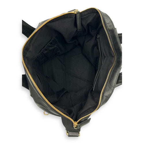 Nightingale Black Top Handle Bag in Lambskin, Gold hardware