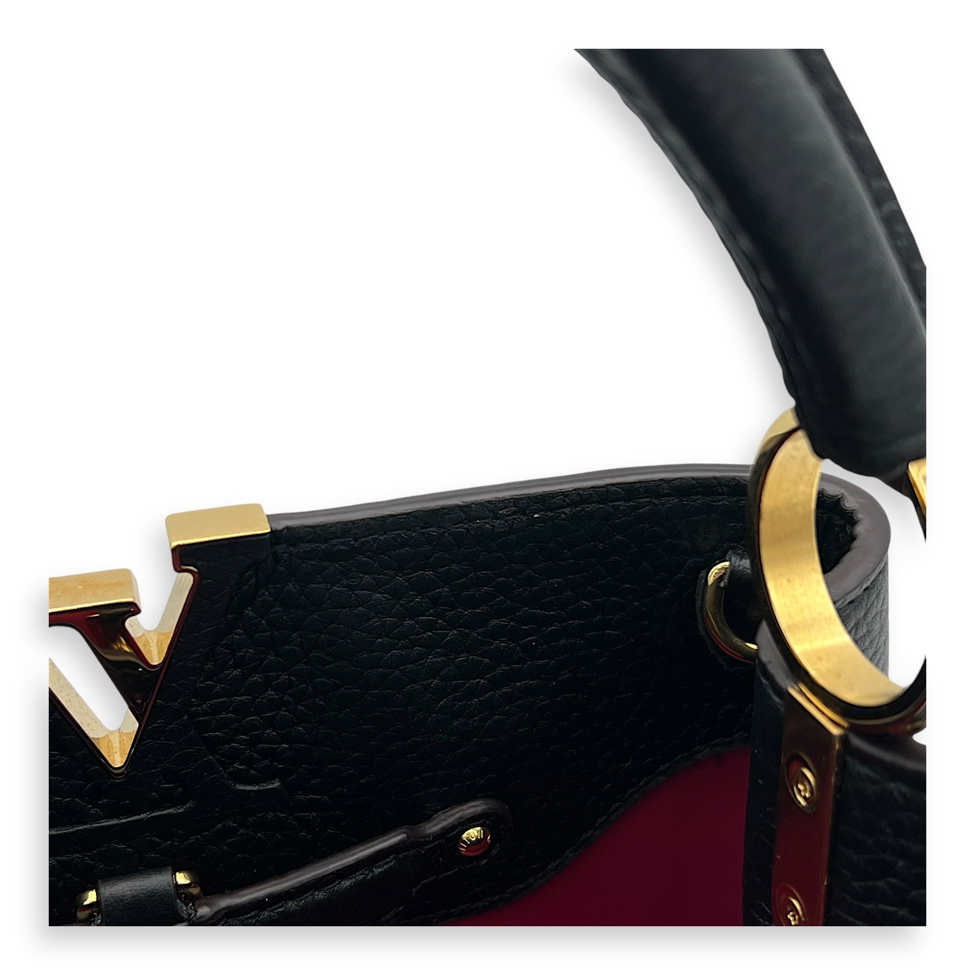 Capucines Top Handle Bag BB Black in Calfskin, Gold hardware