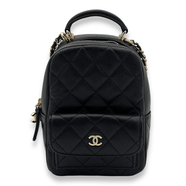 Chanel Quilted Backpack Black in Caviar Leather, Light Gold