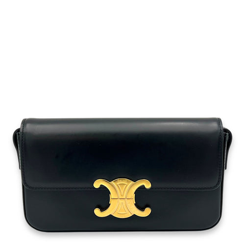 Triomphe Shoulder Bag Black in Calfskin, Gold hardware