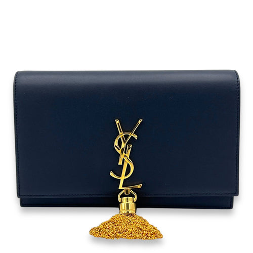 Kate Small Blue Wallet On Chain in Calfskin, Gold hardware